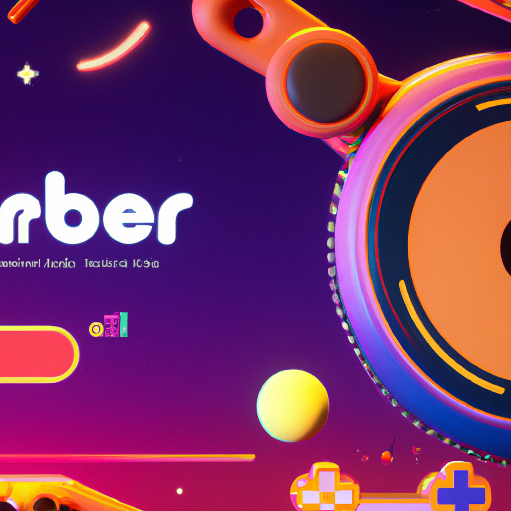 Arcade scene: stylized controller, neon tiles, and playful HUD